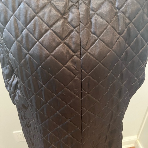 Linda Allard Ellen Tracy Quilty Long Coat w/Leather Trim and belt - Picture 8 of 15